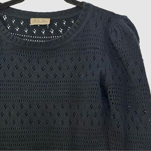 LoveShackFancy Navy Pointelle Ruffle Sweater XS Romantic Coquette
